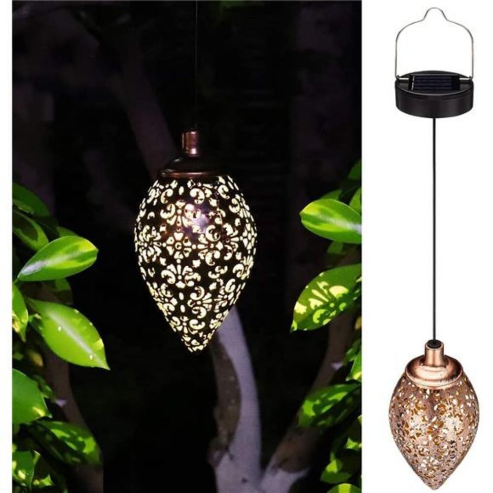 Solar Hanging Decorative Lanterns - Large Outdoor Waterproof Lights (2 Pack)